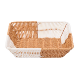 Rectangular rattan Bread Basket in irange and white 