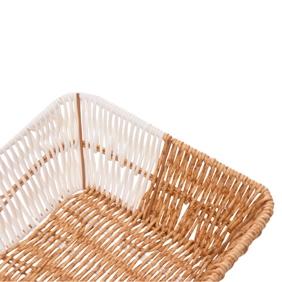 Rectangular rattan Bread Basket in irange and white 