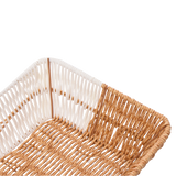 Rectangular rattan Bread Basket in irange and white 