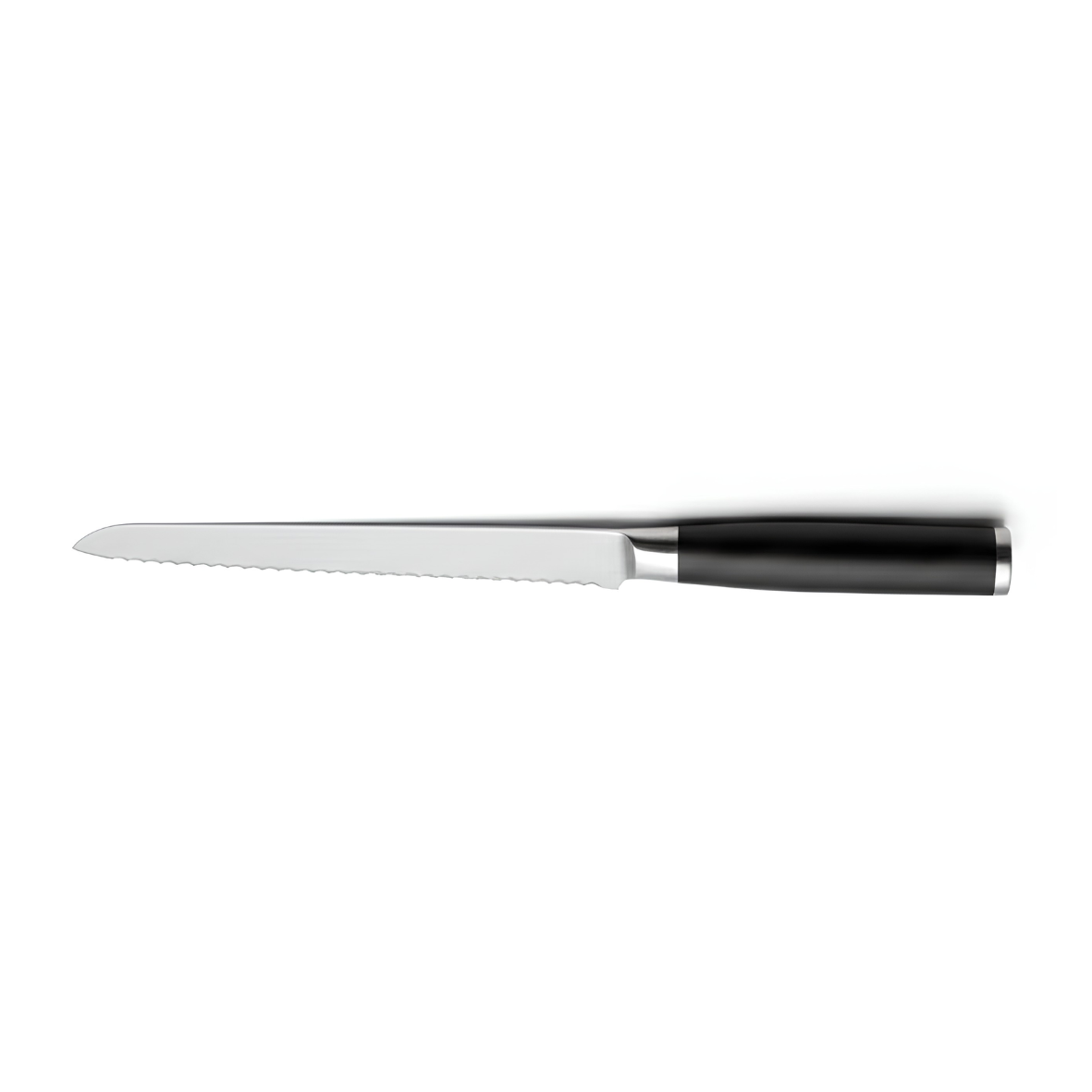 Stainless steel serrated bread knife with black stainless handle 