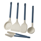 Set of kitchen utensils with blue handles 