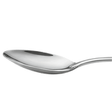 A close up of the stainless steel silver serving spoon 