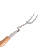 30cm serving fork made from premium 18/10 stainless steel with a natural wooden handle, ideal for serving meat, pasta, vegetables, salads, and everyday meals.