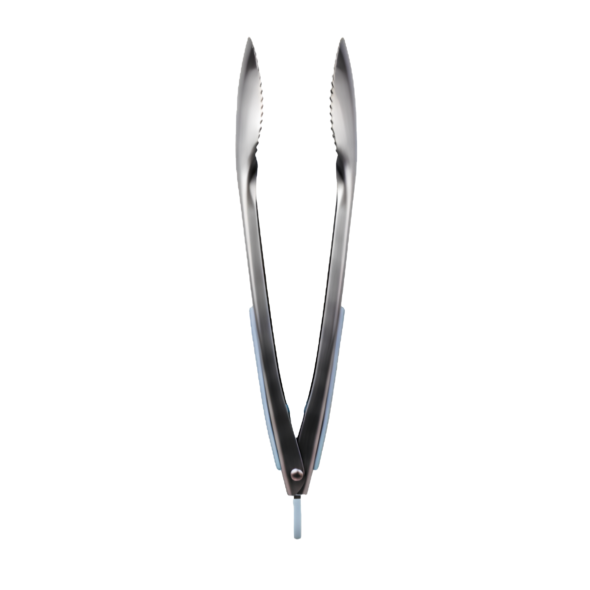 Stainless steel tongs with blue silicone grip