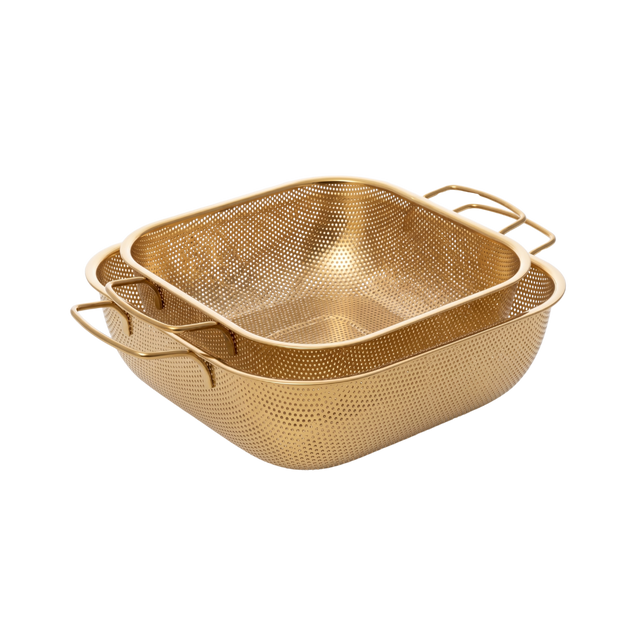 Golden square  Stainless Steel Strainer with golden stainless ahndles
