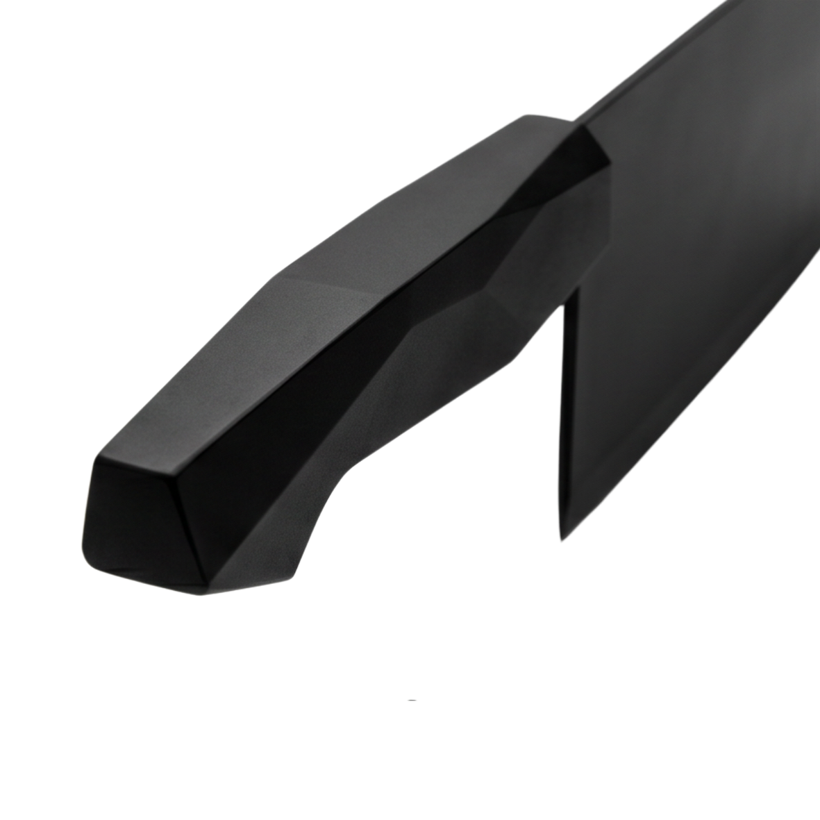 A close up image of the Black stainless steel cleaver knife with black bakelite handle 