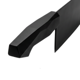 A close up image of the Black stainless steel cleaver knife with black bakelite handle 