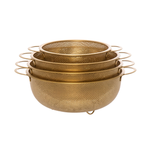 Golden Round stainless steel strainer with golden handles