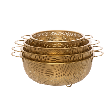 Golden Round stainless steel strainer with golden handles