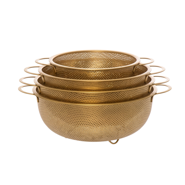 Golden Round stainless steel strainer with golden handles