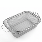 Rectangular silver Stainless steel strainer with handles