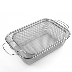 Rectangular silver Stainless steel strainer with handles