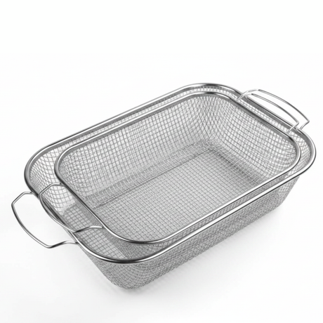 Rectangular silver Stainless steel strainer with handles
