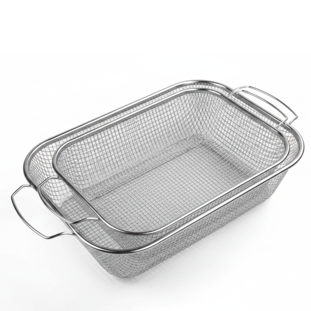 Rectangular silver Stainless steel strainer with handles