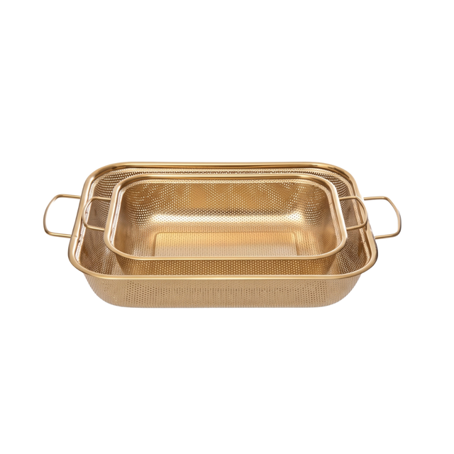 Golden Stainless Steel Rectangular strainer with golden stainless handles