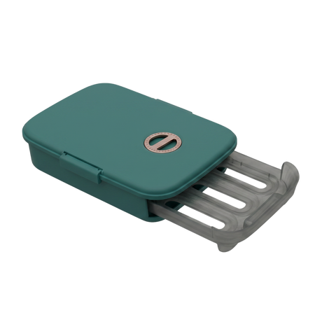 A teal green egg drawer with a gray plastic handle extending from the side, shown on a plain white background.